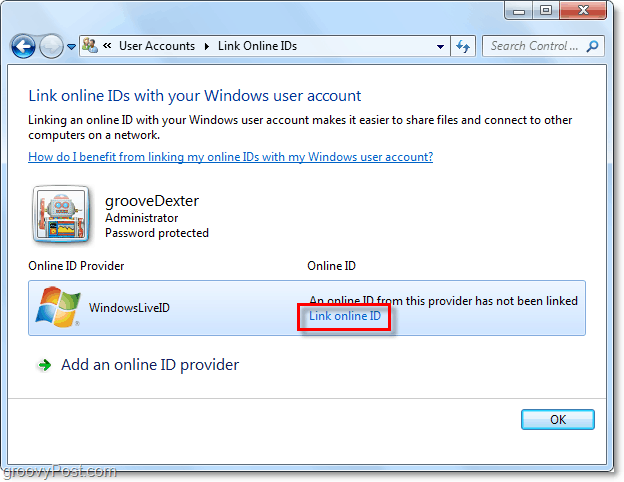 a Windows Live ID összekapcsolása a Windows 7-fiókkal