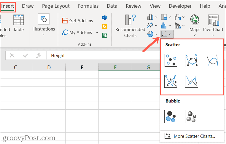 Helyezzen be egy szóródiagramot az Excelbe