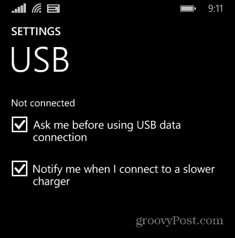 Windows Phone beállítások USB