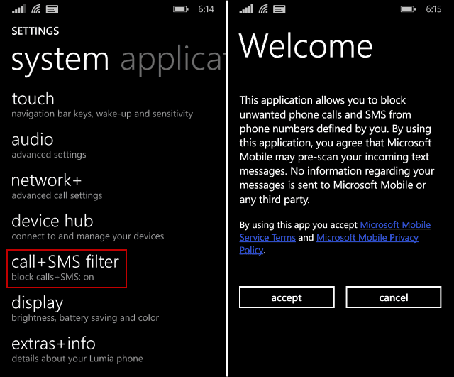 A nem kívánt telefonhívások és SMS-ek blokkolása a Windows Phone 8.1 rendszeren