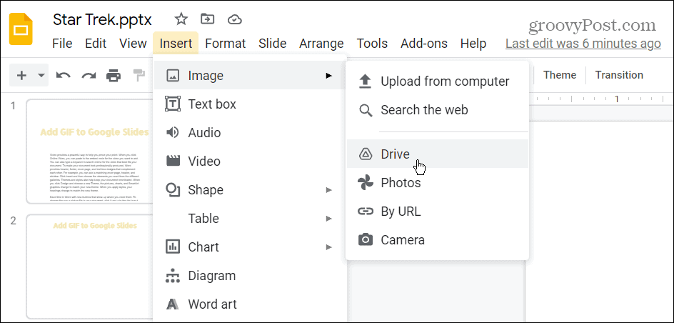 gif beszúrása a Google Drive-ból