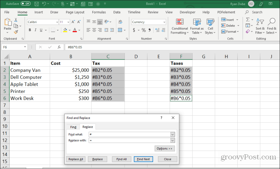 keresse meg és cserélje ki a képletet az Excel programban