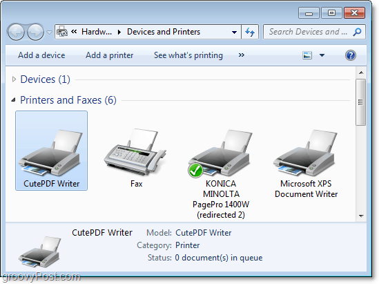 az eszközök és a nyomtatók párbeszédpaneljének megtekintése a Windows 7 rendszerben
