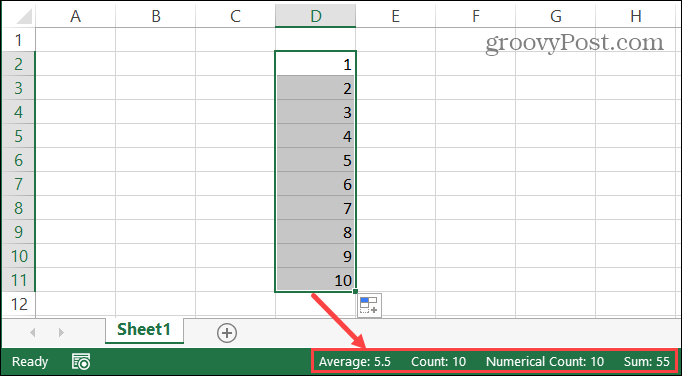 Excel állapotsor kiválasztott cellákhoz