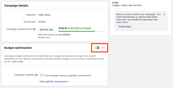 Facebook kampány költségvetési optimalizálási lehetőség.