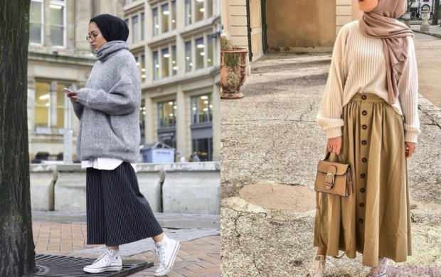 Szoknya pulóver kombinációk hidzsáb Instagram