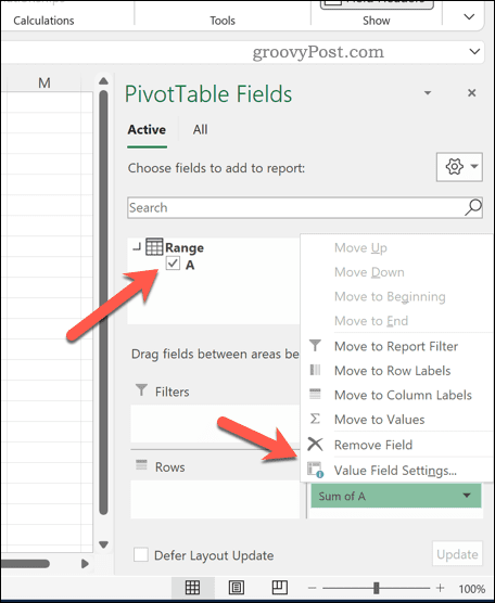 Pivot tábla beállítása Excelben