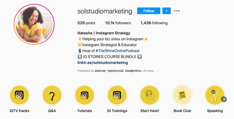 képernyőkép a Sol Studio Marketing Instagram-fiók életrajzáról