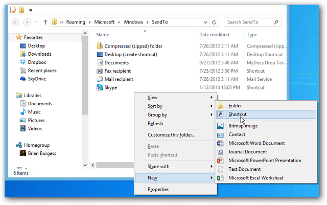 Adja hozzá a Gyorsindítást a Küldés a kontextus menübe a Windows 7 rendszerben