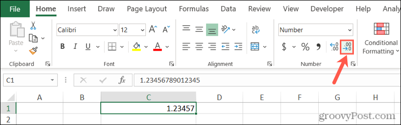 Csökkentse a tizedesgombot az Excelben