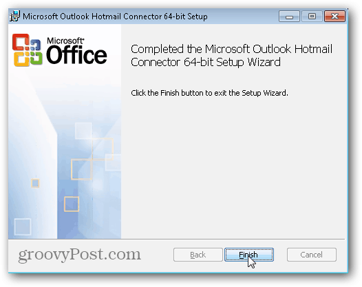 Outlook.com Outlook Hotmail csatlakozó - Kattintson a Befejezés gombra