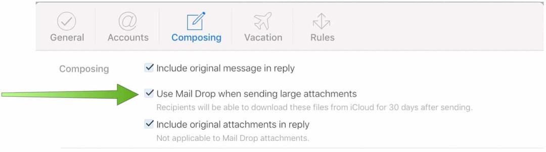 Kapcsolja be a Mail Drop funkciót