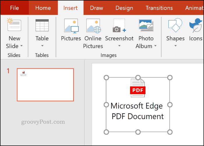 Beillesztett PDF fájl objektumként a PowerPoint alkalmazásban
