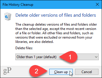 A File History Cleanup párbeszédpanel