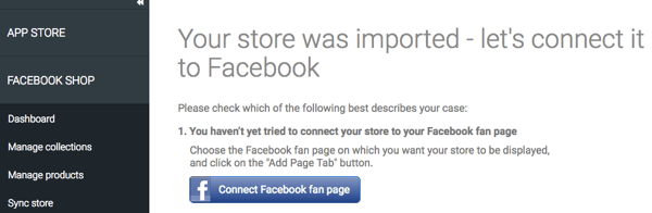 Miután áruházát a StoreYa alkalmazáson keresztül importálta, ellenőrizze, hogy csatlakozik-e a Facebookhoz.