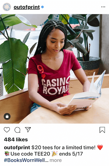 Instagram üzleti bejegyzés a terméket viselő személlyel