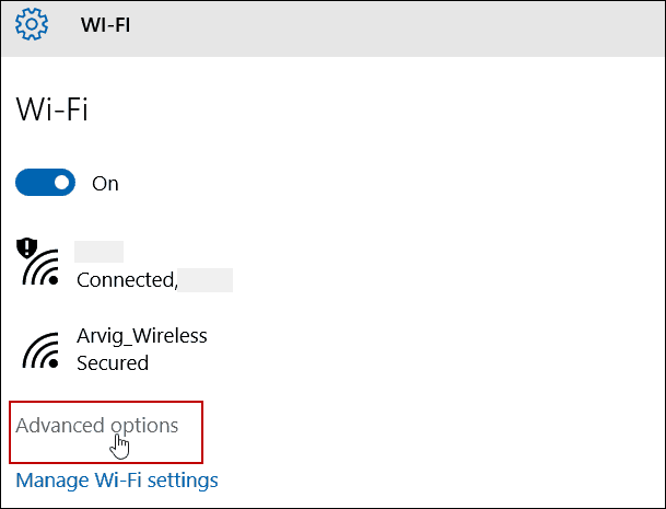 Speciális beállítások WiFi