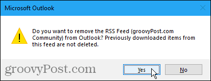Távolítsa el az RSS feed megerősítő párbeszédpanelt