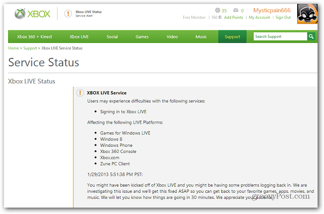 Xbox Live szolgáltatás állapota