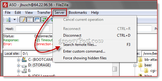 Távoli fájlkeresés FTP FileZilla