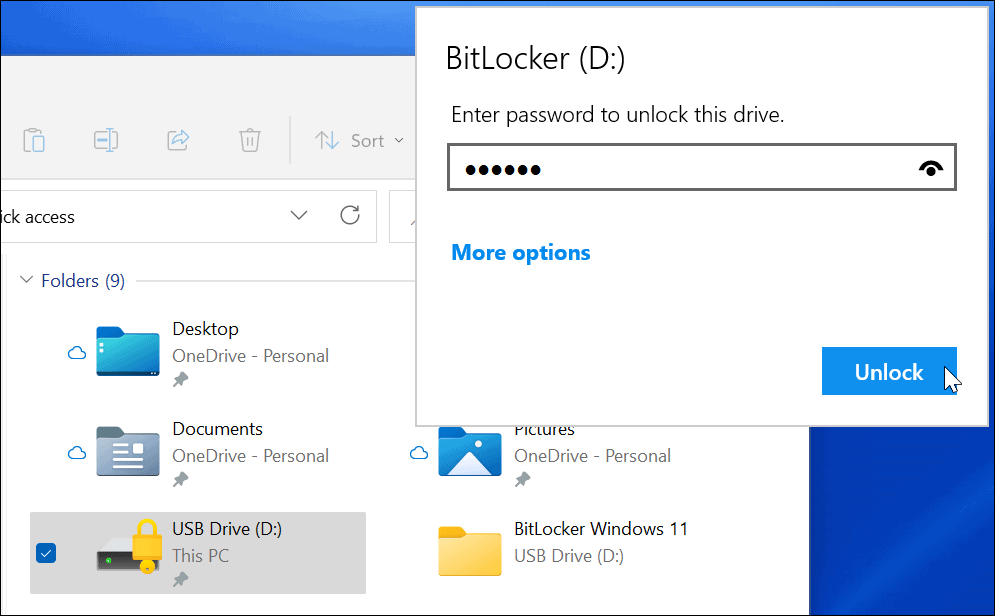 Adja meg a jelszót, a BitLocker titkosított meghajtót