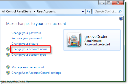 változtassa meg a fiók nevét a Windows 7 rendszerben