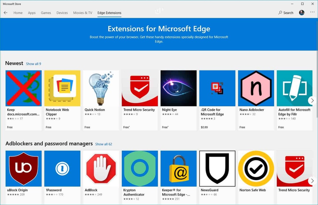 Microsoft Store Edge kiterjesztések