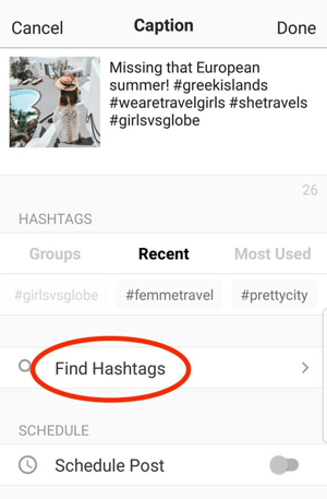 Az Előnézet alkalmazás segít megtalálni a bejegyzéséhez hozzáadandó releváns hashtageket.