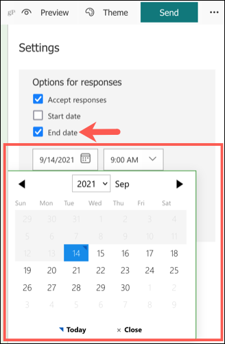 Beállítási dátum beállítása a Microsoft Forms alkalmazásban