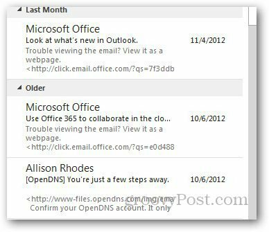Az Outlook 5 üzenet-előnézete