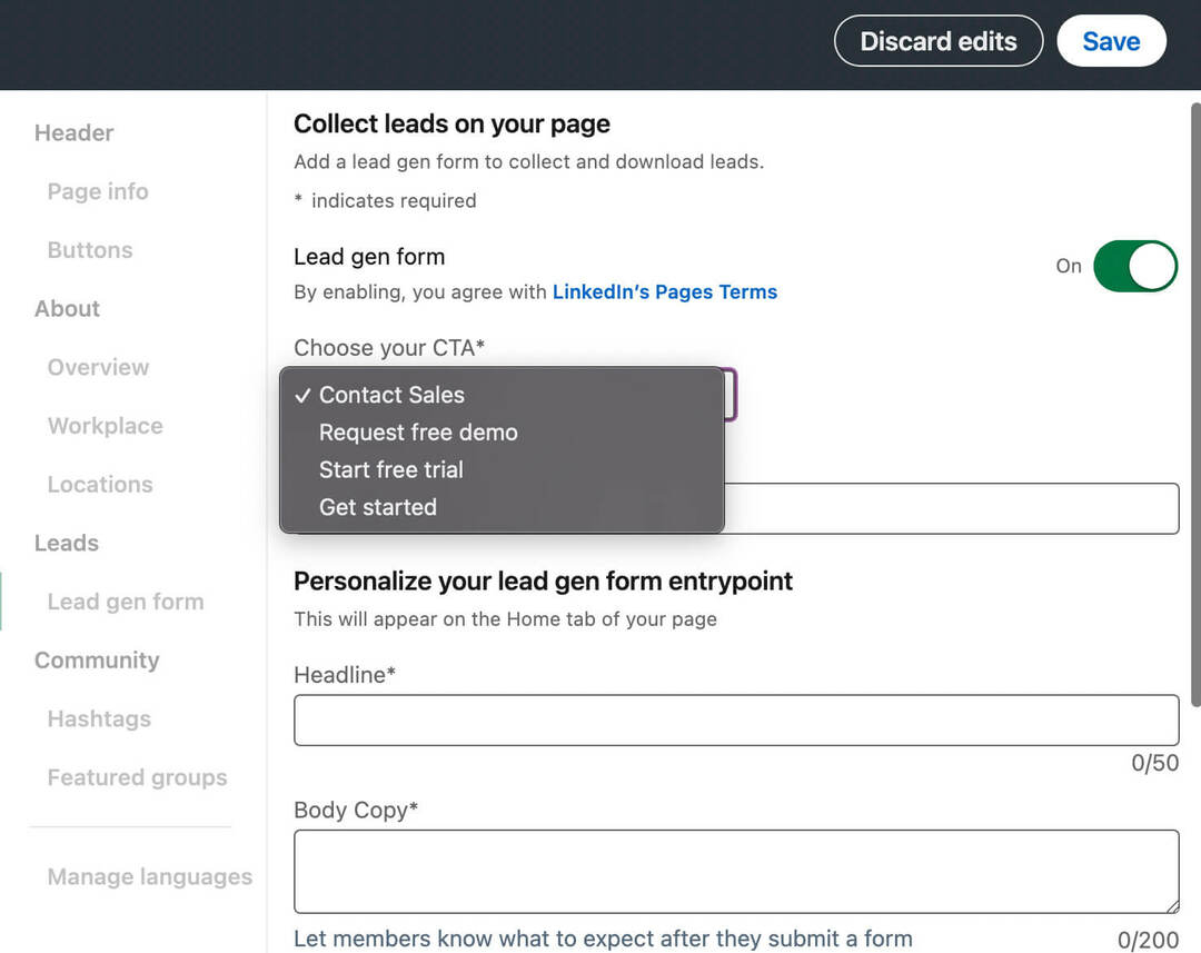 organikus-linkedin-lead-gen-forms-how-to-create-company-page-cta-step-2