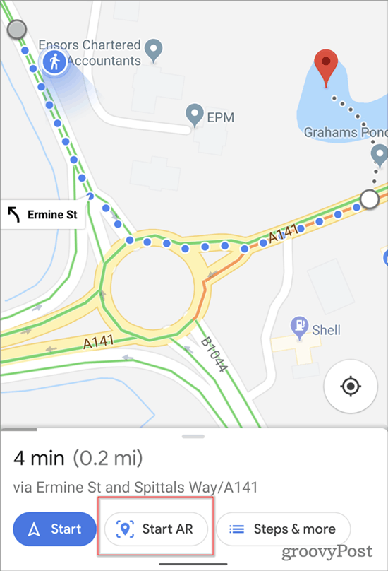 A Google Maps AR navigáció indítása AR