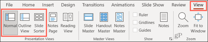 PowerPoint Normál, Vázlat és Diarendező nézet