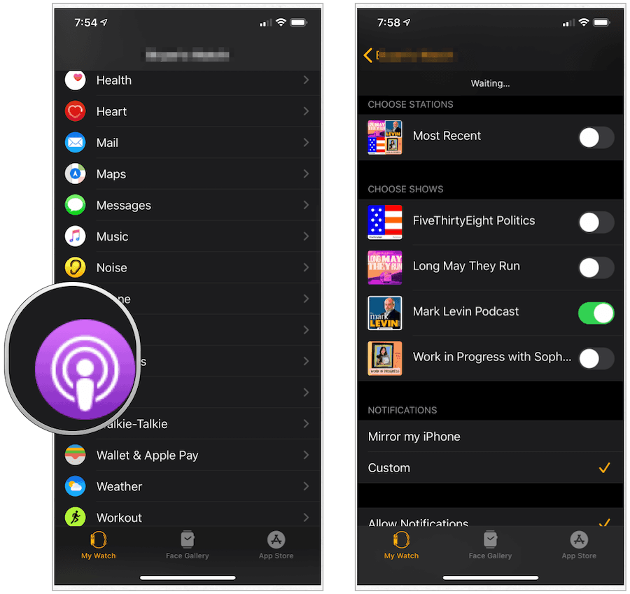 Apple Watch podcastok alkalmazás