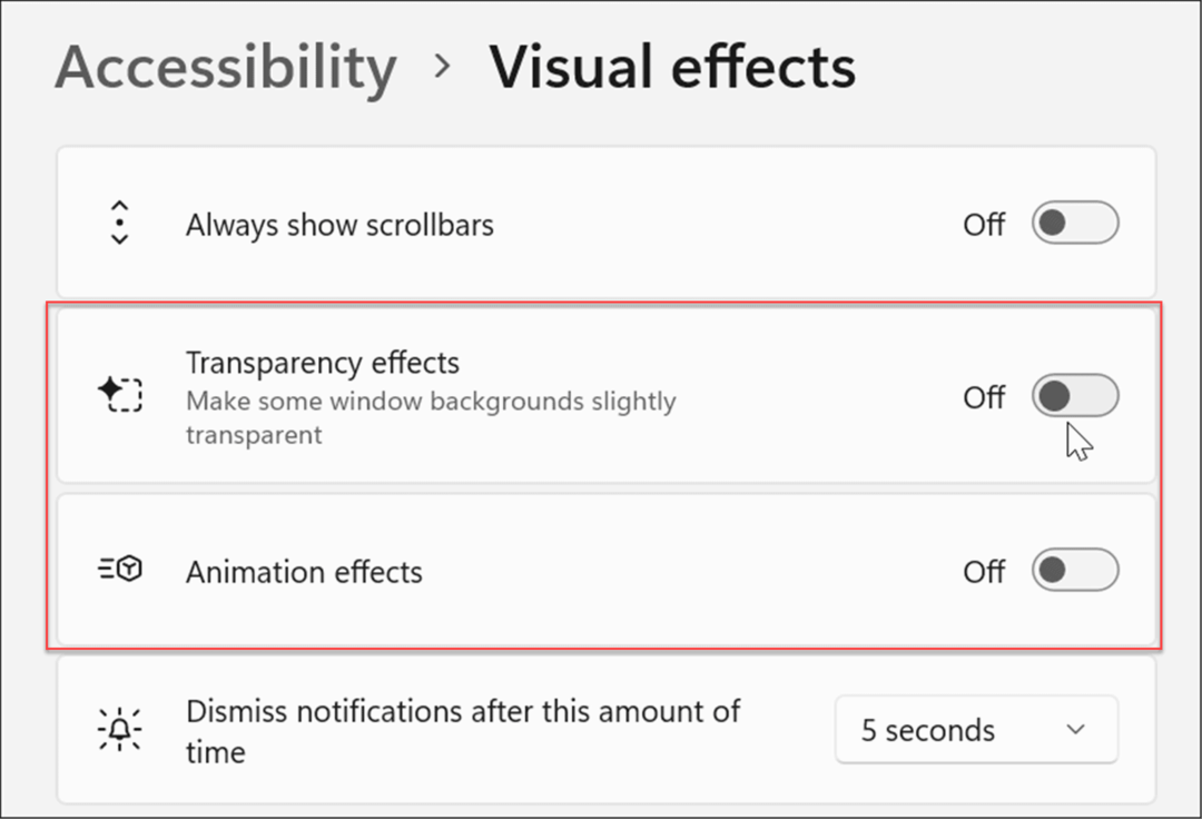 kisegítő lehetőségek vizuális effektusok Windows 11 beállításai