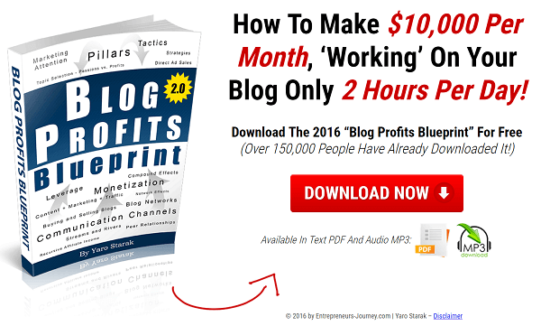 A Blog Profit Blueprint egy ingyenes jelentés, ahol az olvasók választhatnak Yaro e-mailjeiben. 