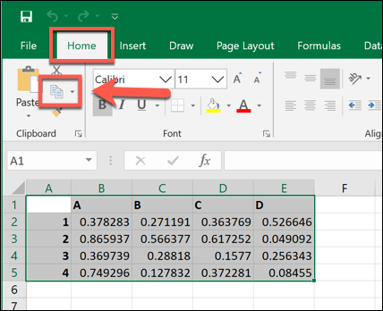 A kiválasztott adatok másolása a Microsoft Excel programba