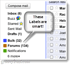 intelligens címkék gmail screenshot