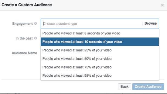 Szűkítse a Facebook egyéni közönségét a megtekintett videók százalékos arányával.