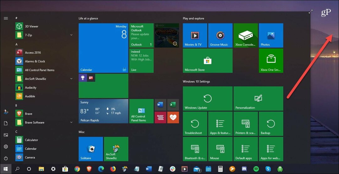 A Windows 10 Start menü átméretezése