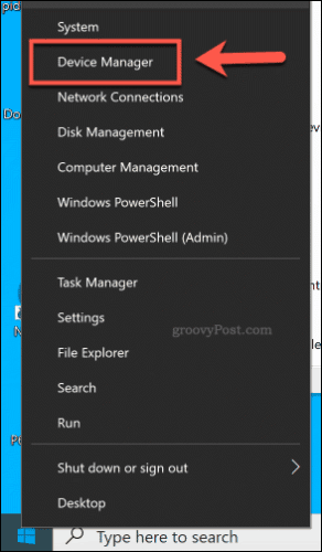 Az Eszközkezelő elérése a Windows 10 Start menüjében