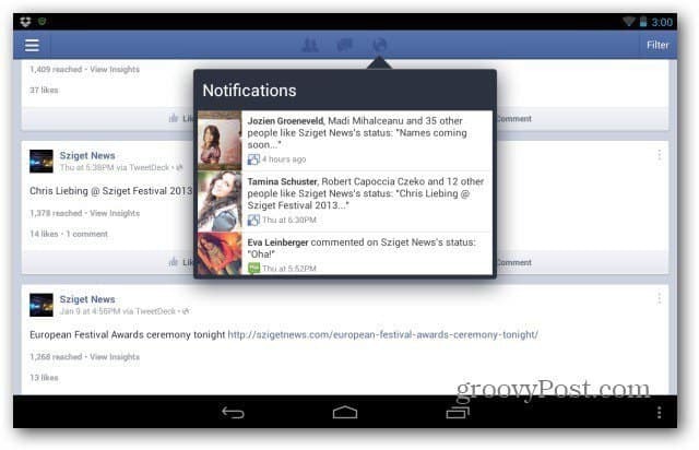 Facebook oldalak az Android fő alkalmazásához