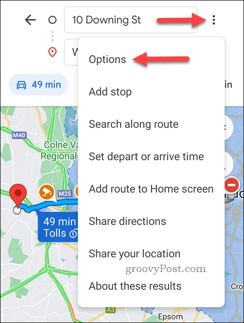 Nyissa meg a Google Térkép útvonalterv beállításait
