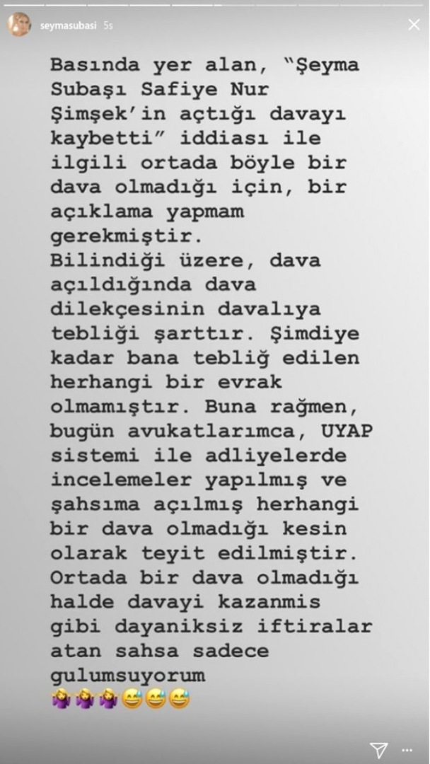 Şeyma Subaşı válasza Safiye Nur Şimsek állításaira!