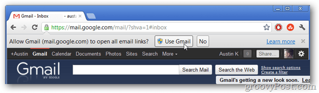 használja a gmail-t alapértelmezett e-mail linkkezelőként
