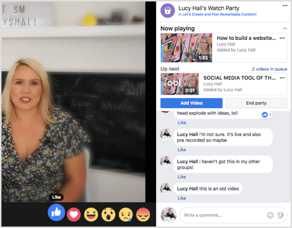 A csoport tagjai a Facebook nézőparty alatt kommentelhetik a videókat és reagálhatnak azokra.
