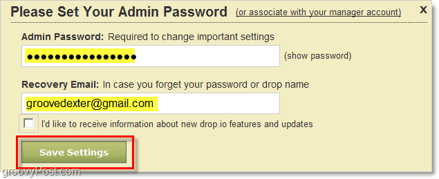 Hogyan állítsuk be a drop.io admin jelszót