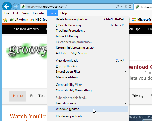 Windows Update az IE-ben