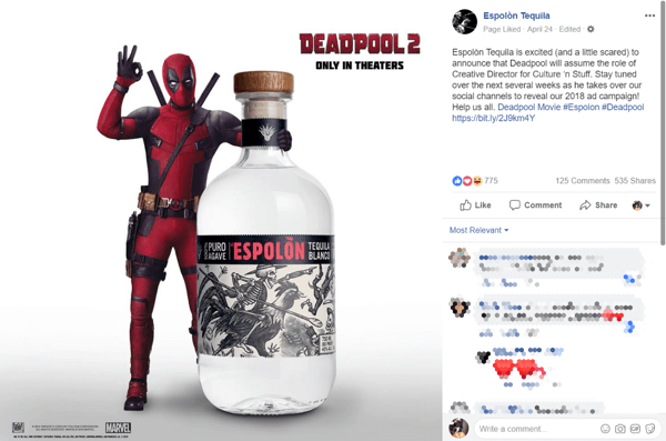A Deadpool átvételének korai felbuzdulása során az emberek beszéltek az Espolòn márkanévről és megosztották velük.