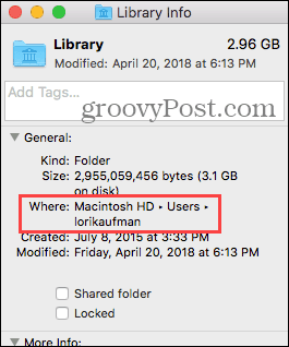 A könyvtár mappa helye a Mac rendszeren